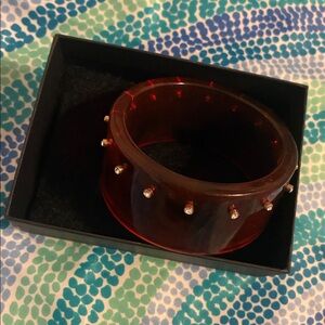 Tortie Acrylic Bangle Bracelet With Rhinestones